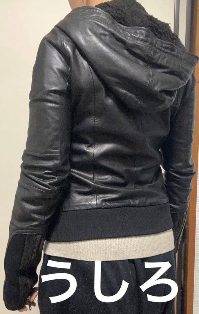 MOUSSYマウジー レザージャケット フード付きブラック
