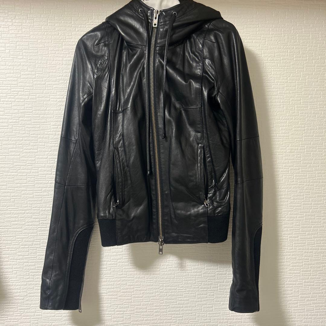 MOUSSYマウジー レザージャケット フード付きブラック
