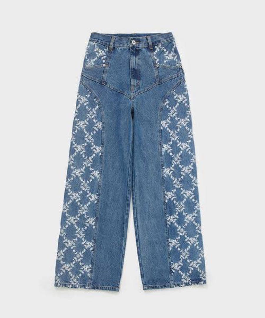 パンツ fetico FLOWER EMBROIDERED WIDE JEANS