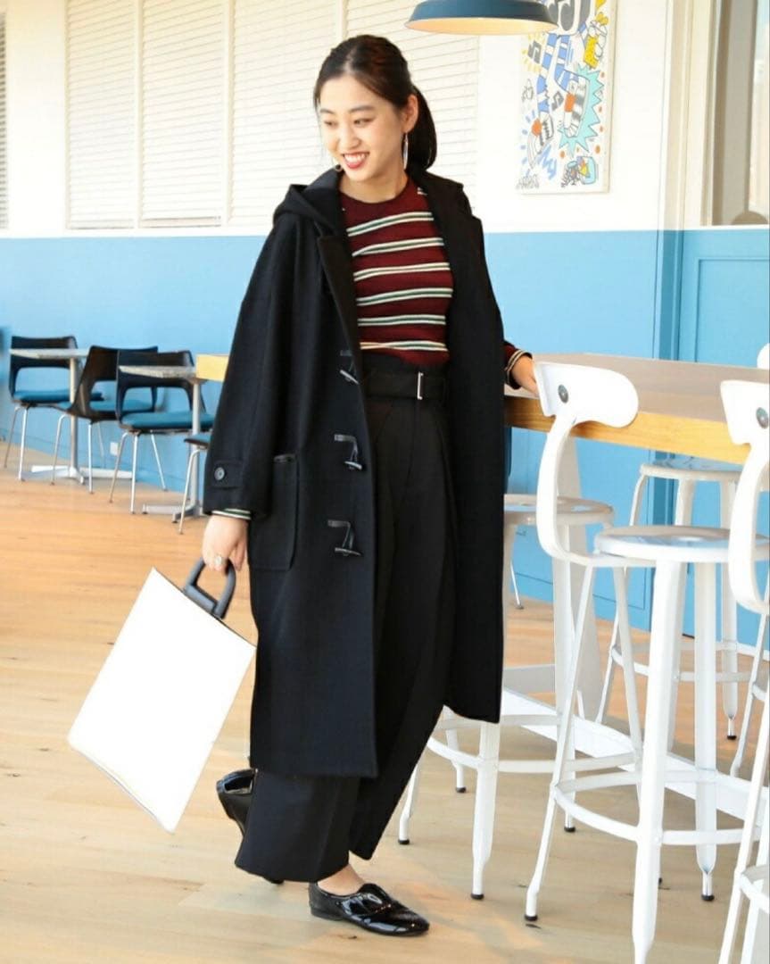 tenma180128　レイビームス　ドルマンダッフルコート　ブラック