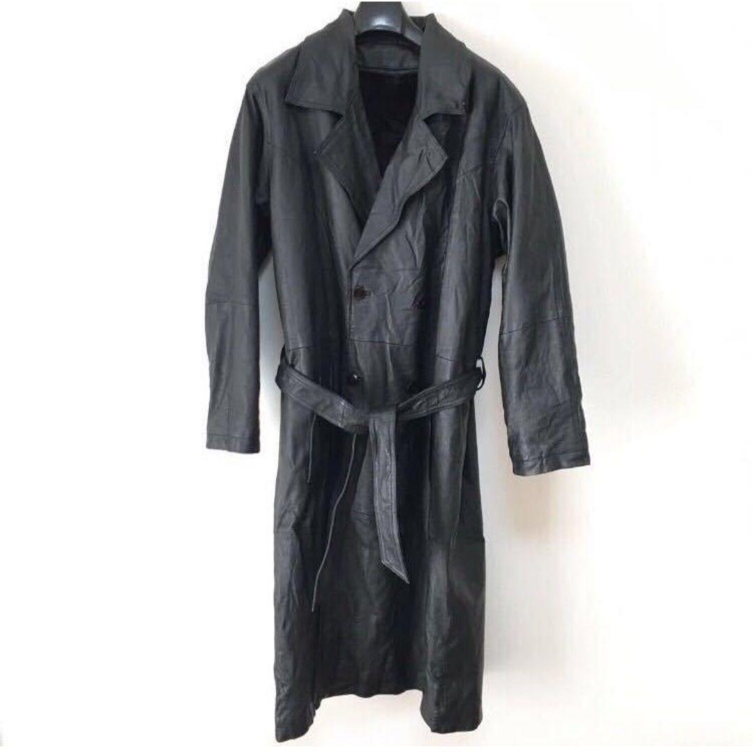 SHELTER BAY本革レザートレンチコートロングコートベルト付きヴィンテージ