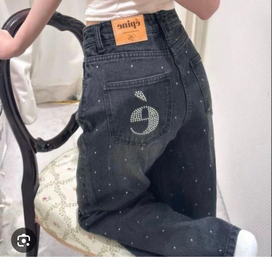 epine ラインストーンデニムパンツ