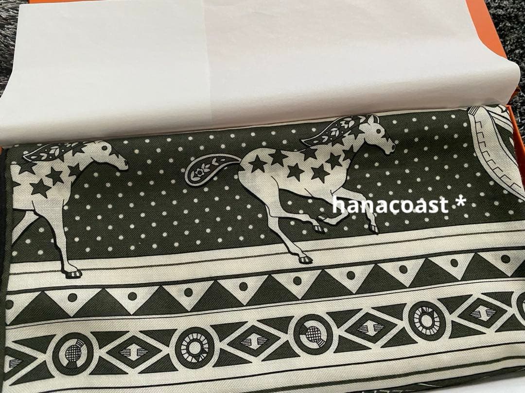 エルメス　カレジェアン 140 カーキ シュヴァル・ドゥ・クール・バンダナ