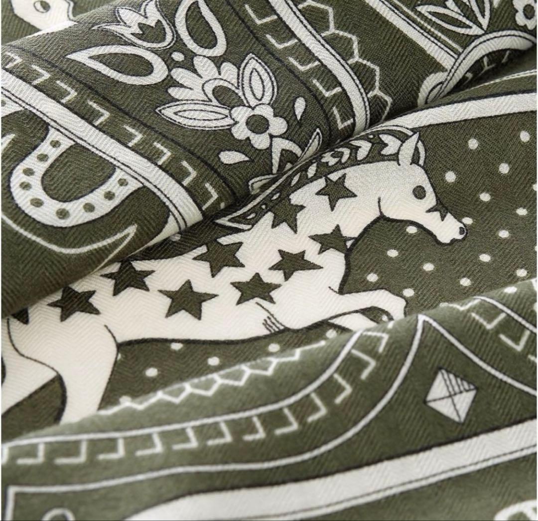 エルメス　カレジェアン 140 カーキ シュヴァル・ドゥ・クール・バンダナ