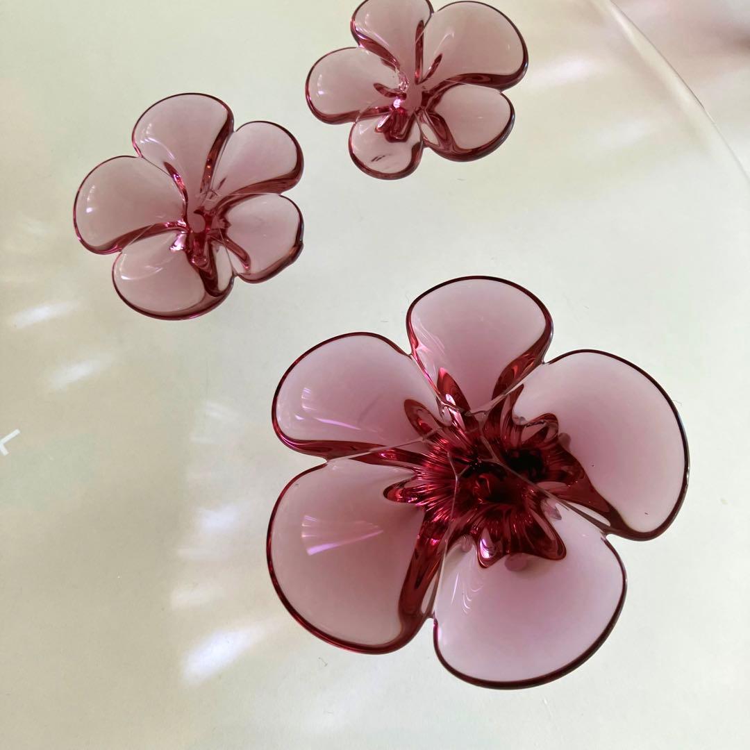 スガハラガラス カメリア　プレート　2枚セット　ワインレッド