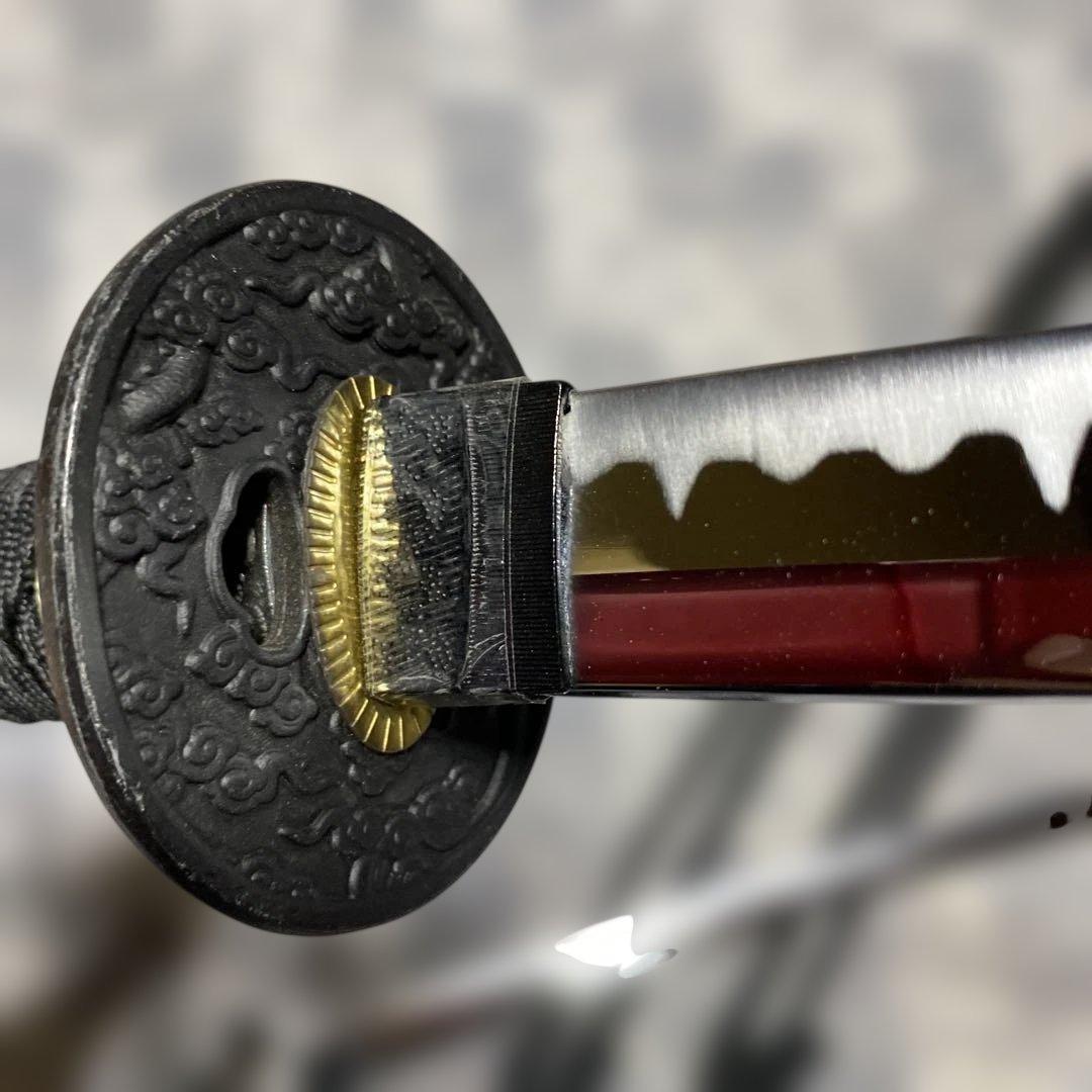 激安模造刀大小２本 黒柄 雲龍楕円鍔 黒梨地鞘