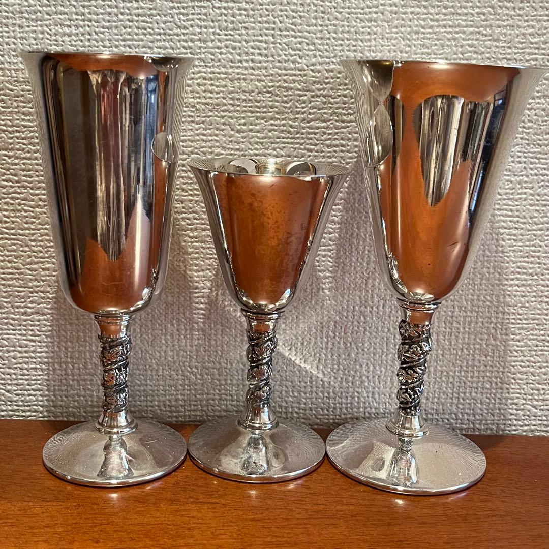 スペイン　アンティーク　シルバープレート　ワイングラス　酒器　純銀P 3客