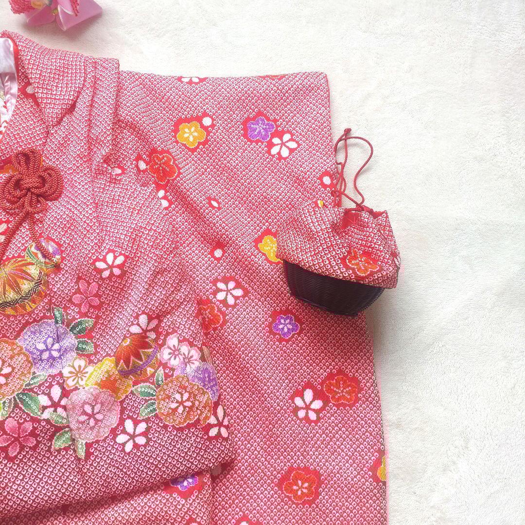 七五三　着物5点セット　3歳　90〜100cm　女の子　赤