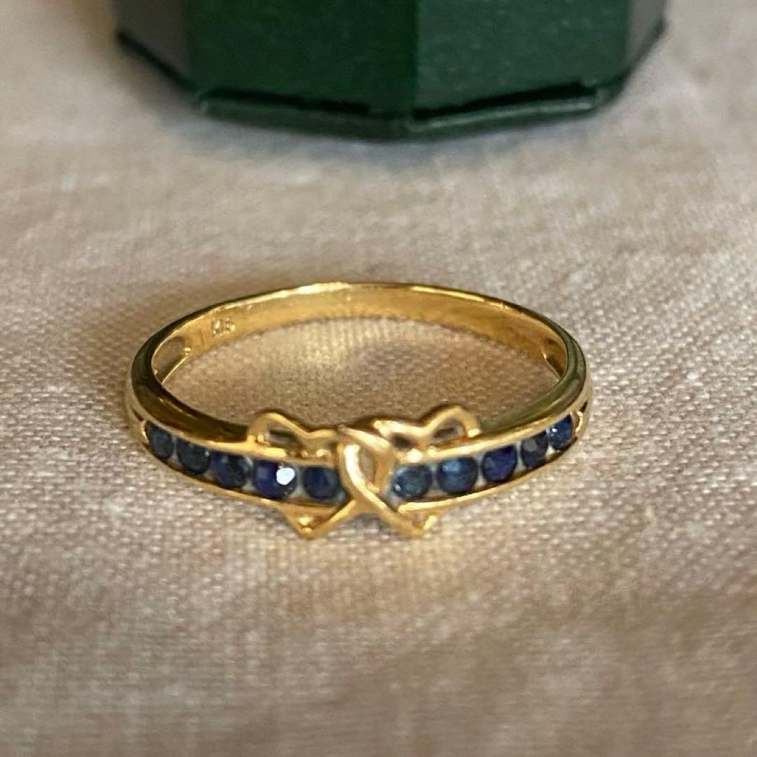 K18 ダブルハート ブルーストーン リング