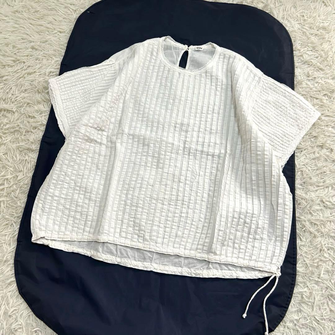 45R インドカディのタックdeTシャツ 綿100% 総ピンタック レース 刺繍