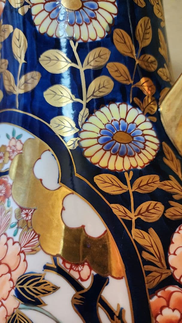 有田焼 大型 花柄陶器花瓶 藤井錦彩 金欄手様式