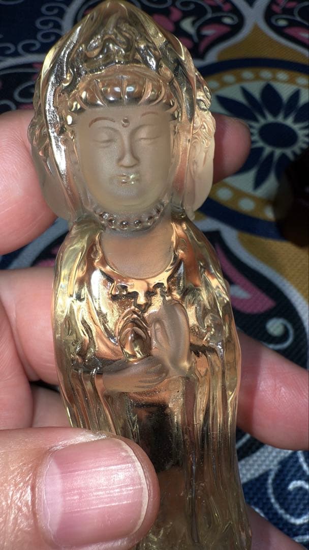 特注手彫り専用台座 天然シトリン 三面観音菩薩 観世音菩薩 手彫り彫刻立象 置物