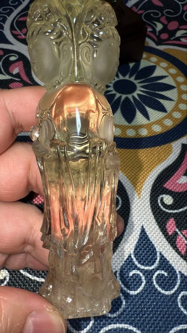 特注手彫り専用台座 天然シトリン 三面観音菩薩 観世音菩薩 手彫り彫刻立象 置物