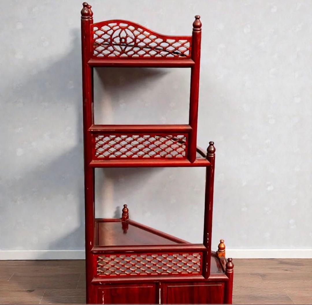 稀少❣️送料無料✨唐木家具 無垢材 コーナーラック 飾り棚 中国家具 彫刻棚 収納