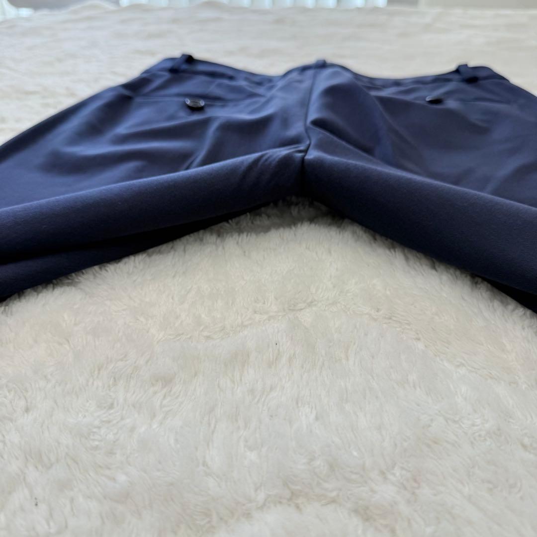 【美品】theoryセオリー/ネイビー ノーカラー パンツスーツ セットアップ