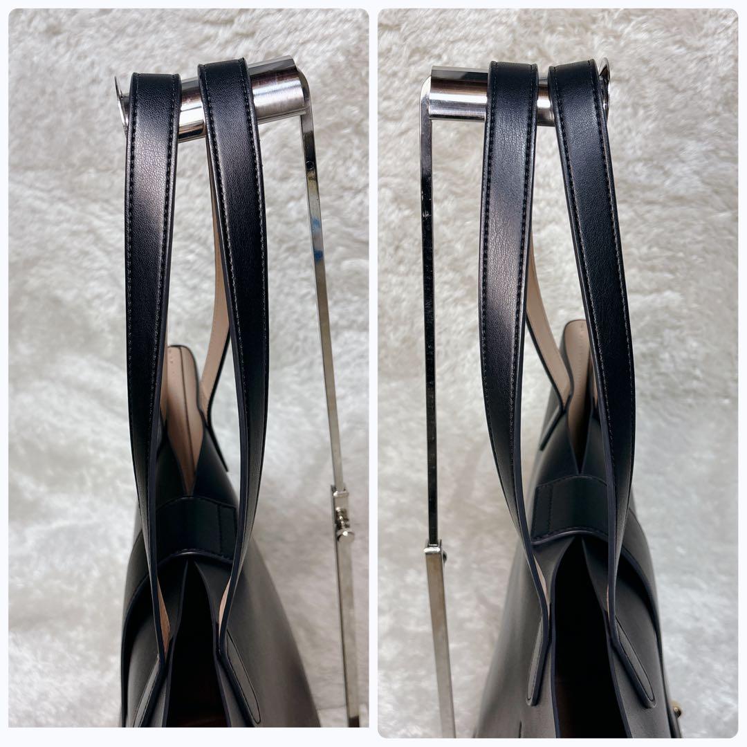 &MyuQ ERA トートバッグ ショルダーバッグ レザー ブラック A4対応