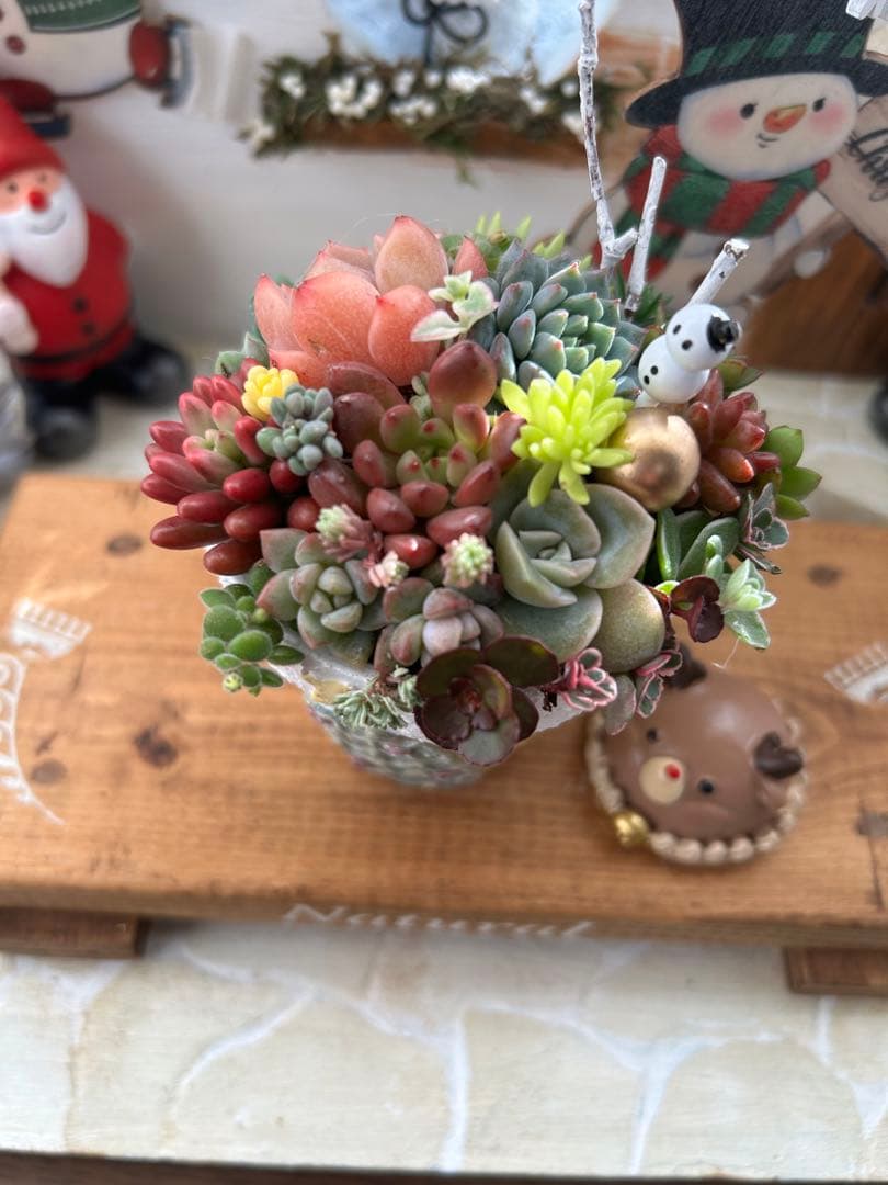 ✳︎専用です✳︎多肉植物そのまま飾れる✳︎素焼きリメイク鉢クリスマス柄イエロー