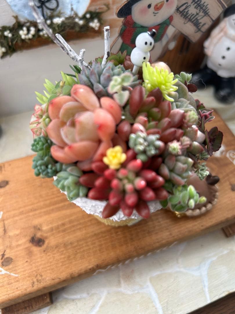 ✳︎専用です✳︎多肉植物そのまま飾れる✳︎素焼きリメイク鉢クリスマス柄イエロー