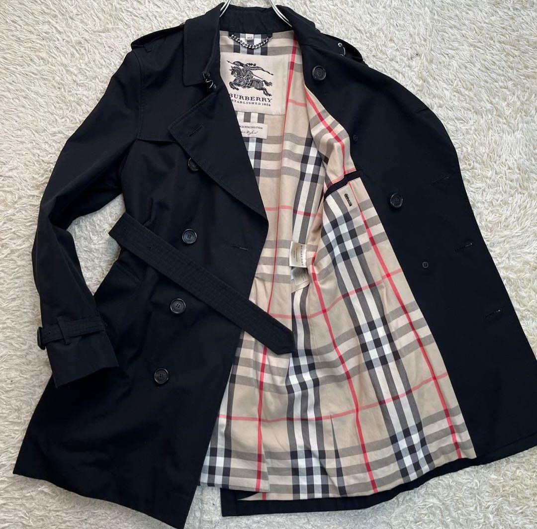 美品✨バーバリー ケンジントン　トレンチコート　ノバチェック　48　M〜L位　黒