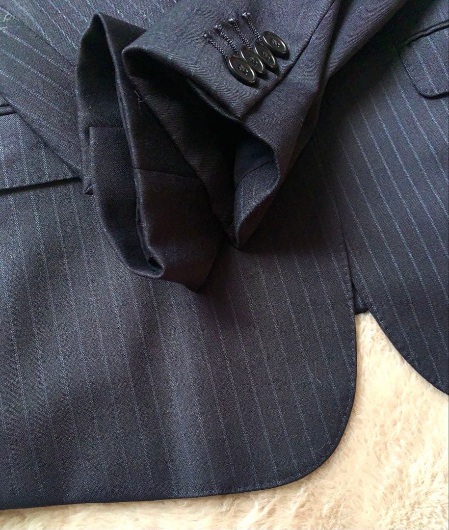 23区　セットアップ　パンツスーツ　ネイビー　ストライプ　総裏　上34下 32