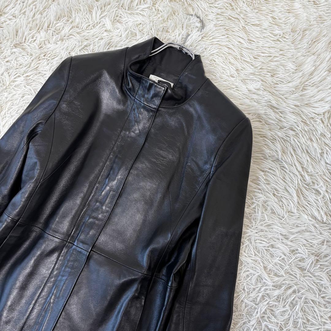 未使用✨スタンドカラー　レザーコート　山羊革　ジップアップ　Aライン L 極美品