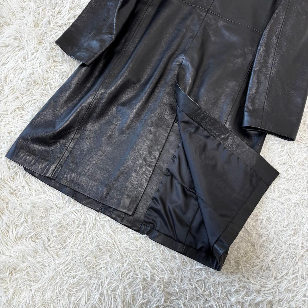 未使用✨スタンドカラー　レザーコート　山羊革　ジップアップ　Aライン L 極美品