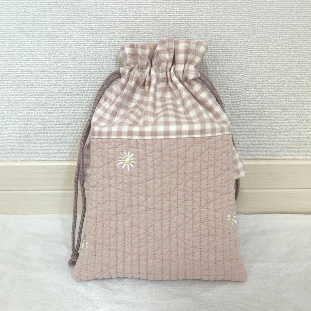 入園入学4点セット　【ピンクお花ヌビ×くすみピンク】　女の子　レッスンバッグ