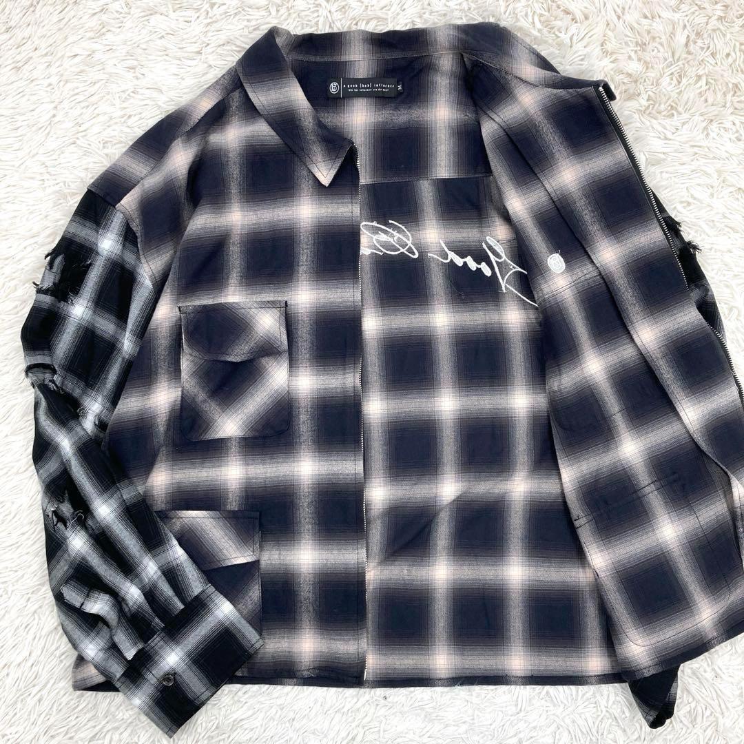 A GOOD BAD INFLUENCE ジップアップオンブレチェックシャツ M