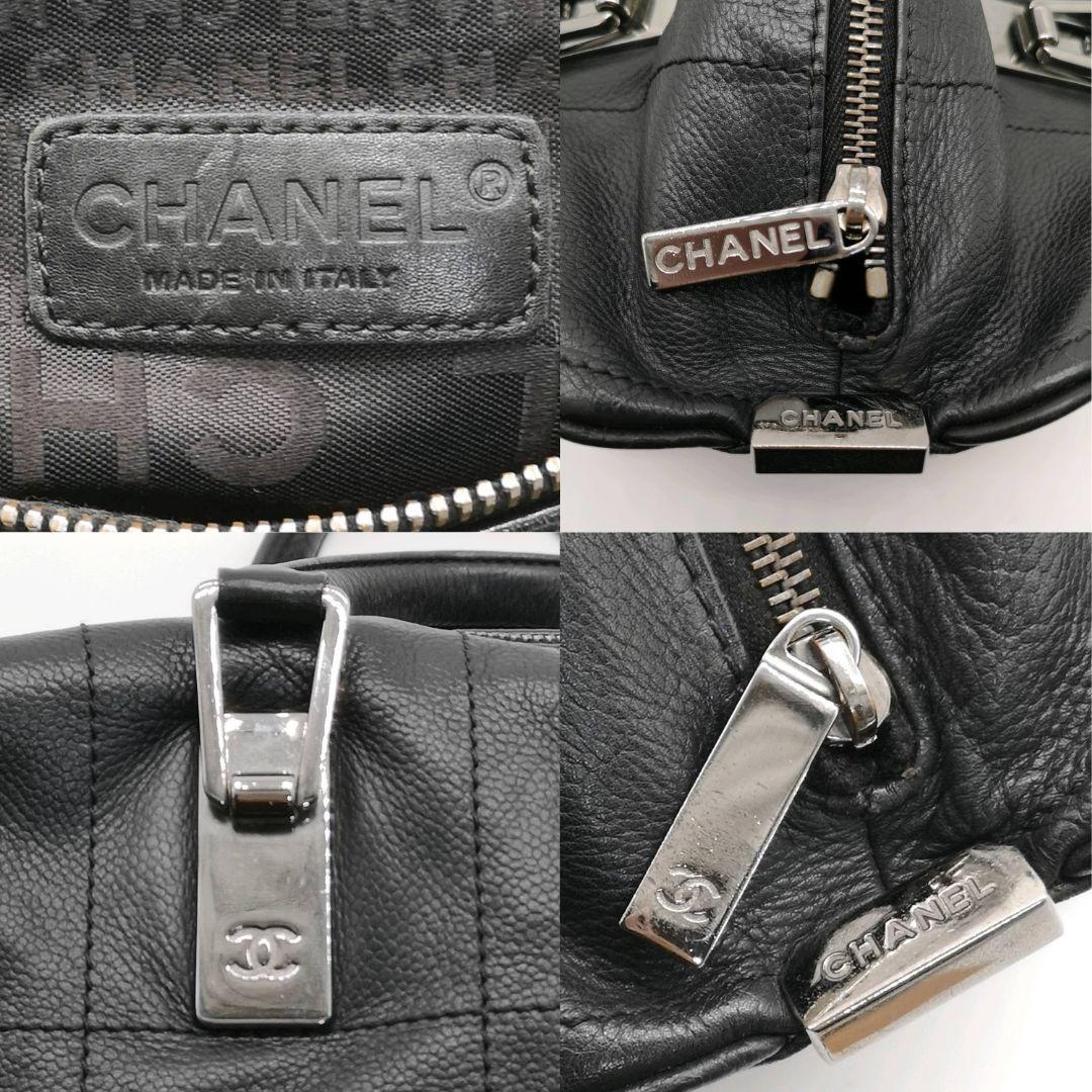 美品 シャネル チョコバー レザー ハンド バッグ 黒 イタリア製 キルティング
