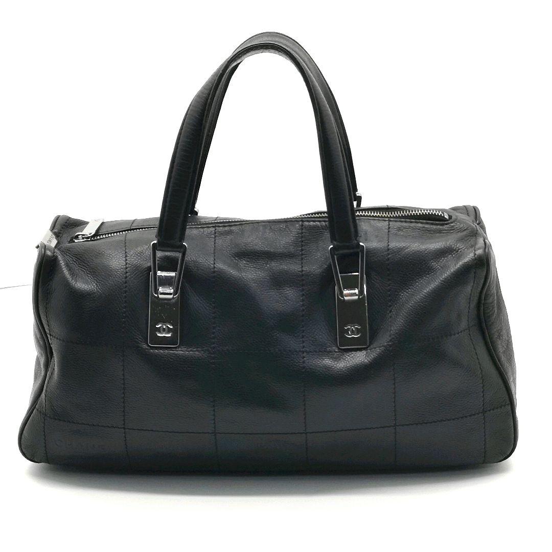 美品 シャネル チョコバー レザー ハンド バッグ 黒 イタリア製 キルティング