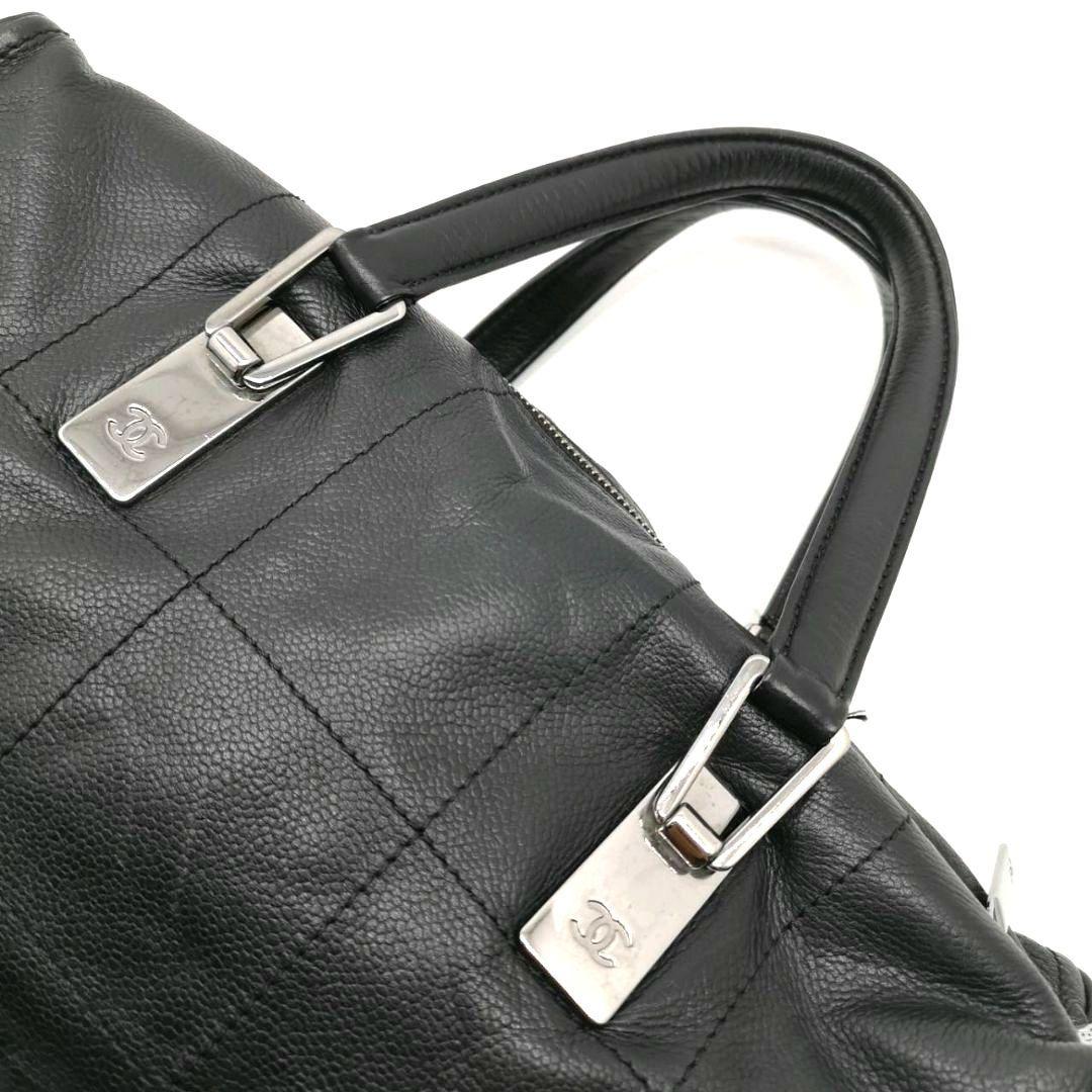 美品 シャネル チョコバー レザー ハンド バッグ 黒 イタリア製 キルティング