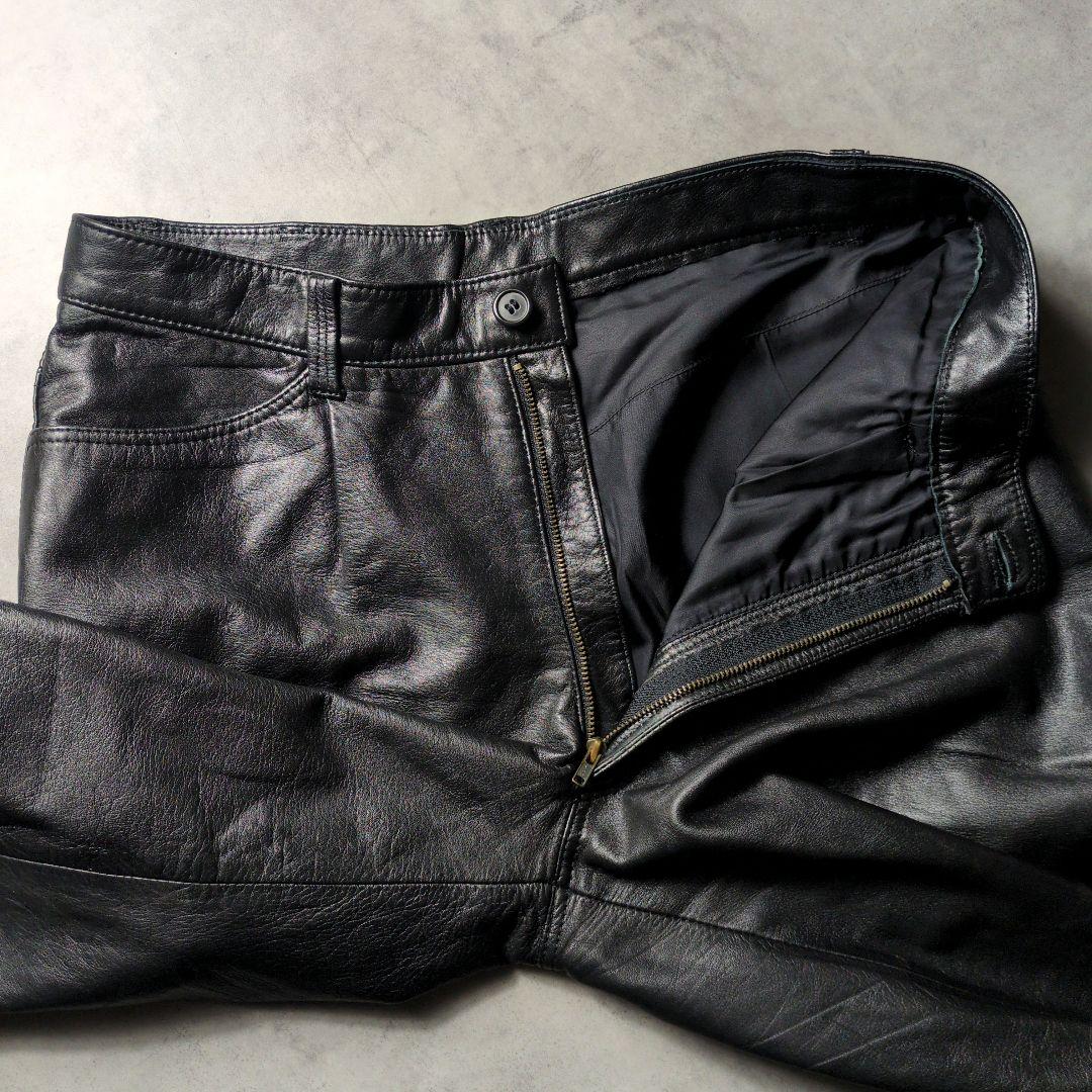 80s 90s ワイド ルーズシルエット 本革 ワンタック レザーパンツ