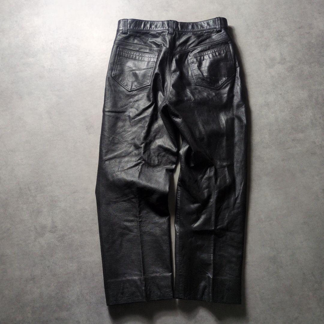 80s 90s ワイド ルーズシルエット 本革 ワンタック レザーパンツ