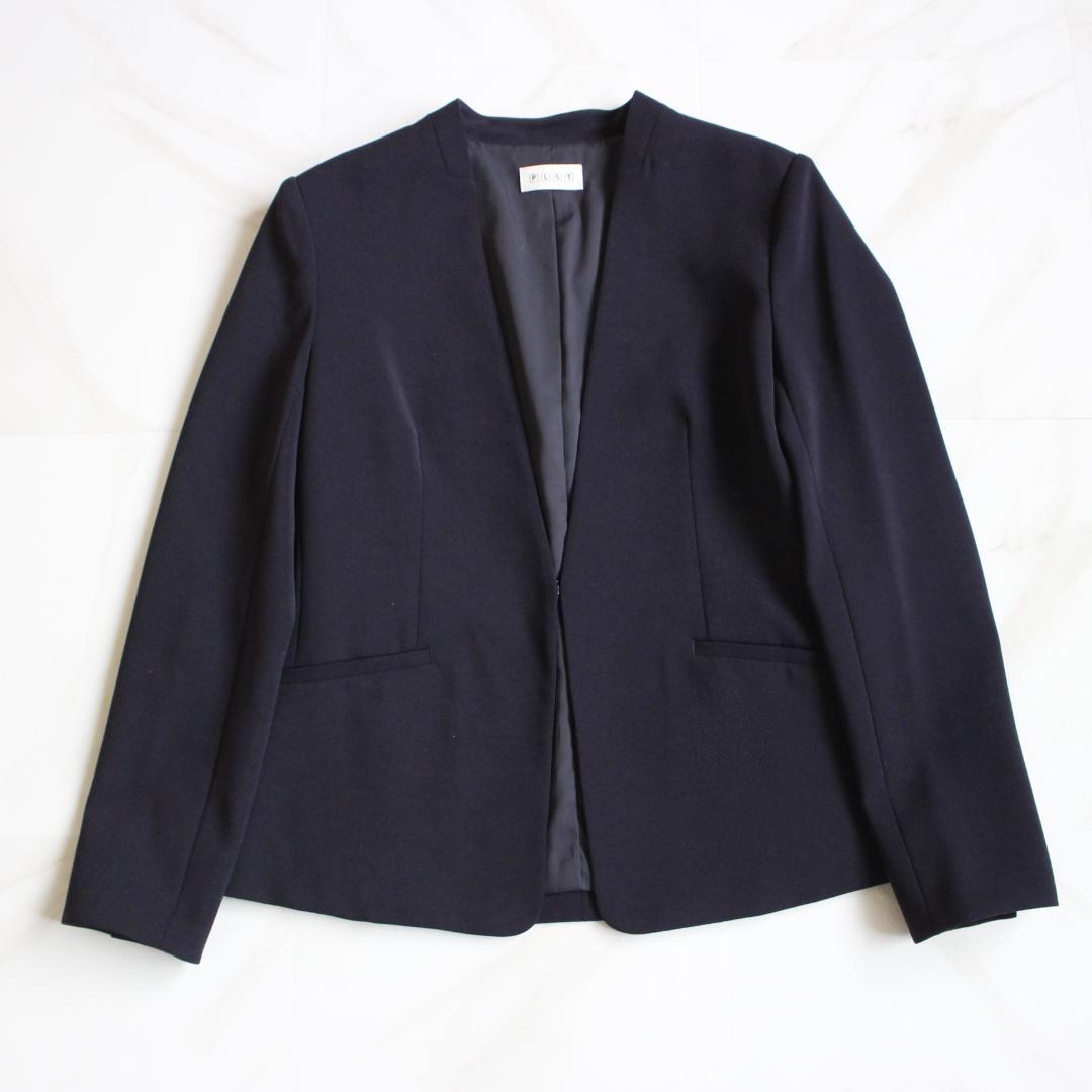 【極美品】PLST ノーカラーセットアップスーツ M ネイビー パンツ