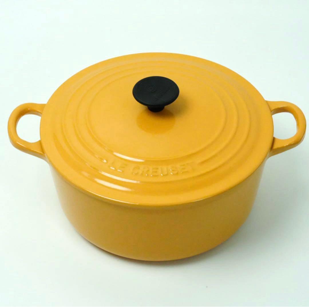 【美品】LE CREUSET　ココット ロンド サフランイエロー　22cm