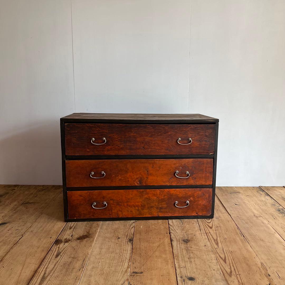 アンティーク チェスト 箪笥 ローボード テレビ台 昭和レトロ 3段 無垢材