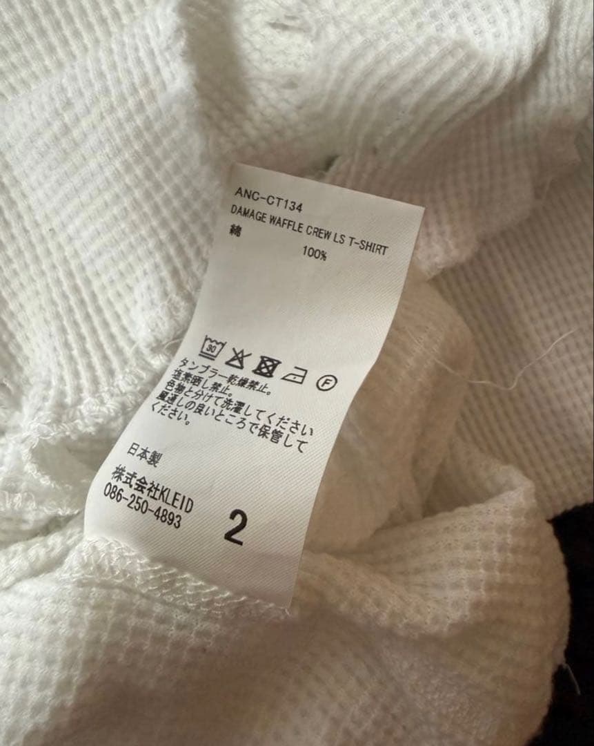 ancellm アンセルム　ダメージワッフルクルーネックT