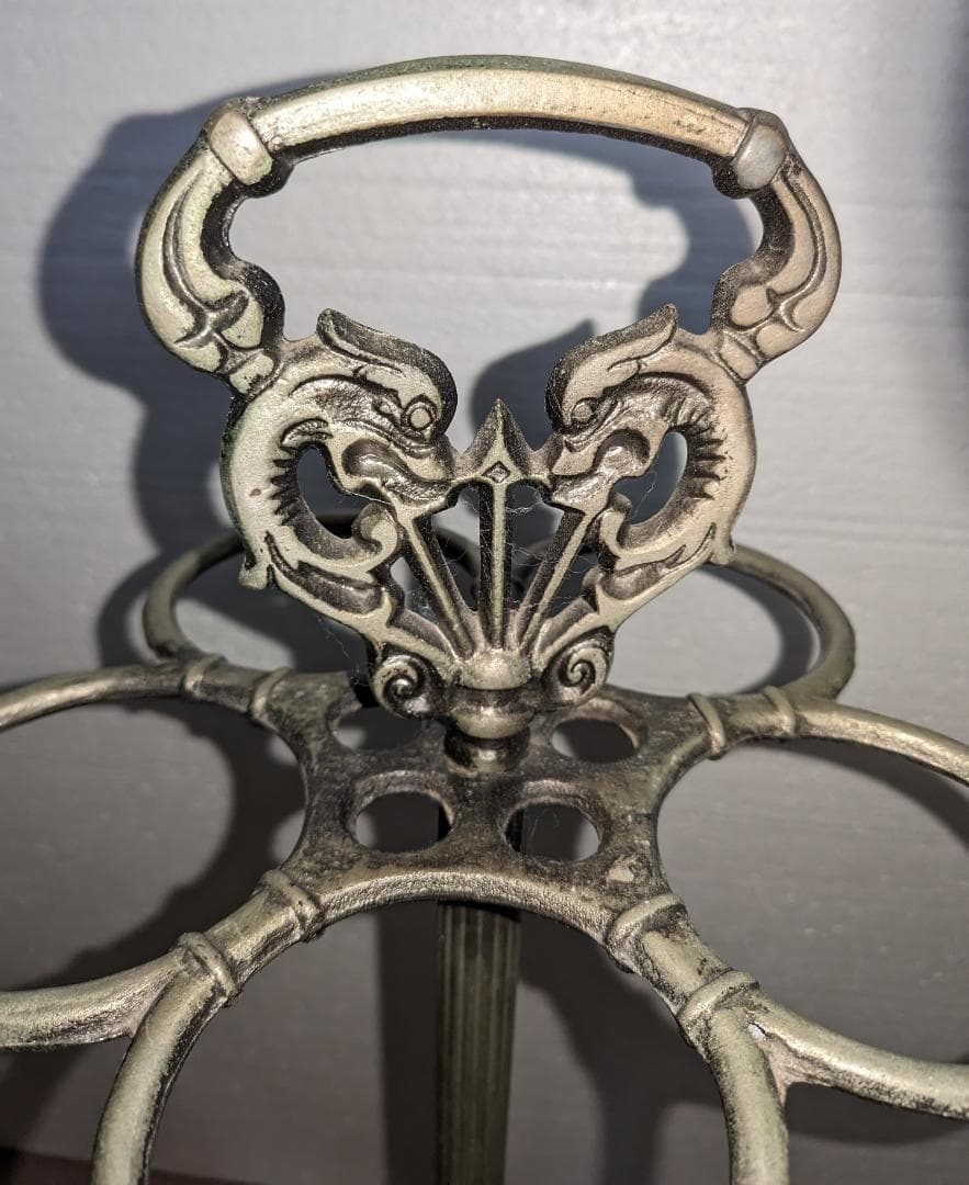 星型 花彫刻～★アンブレラ スタンド／傘立て,メタル,アンティーク 希少品