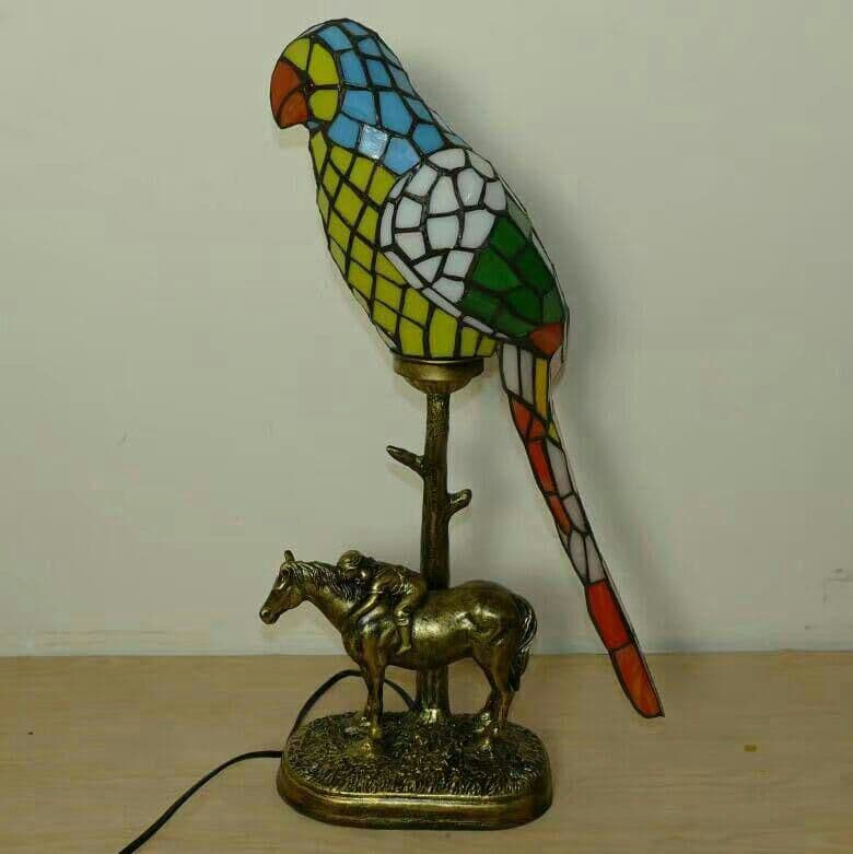 ティファニースタイルテーブルランプ電気スタンドガラスランプ \r オウム27