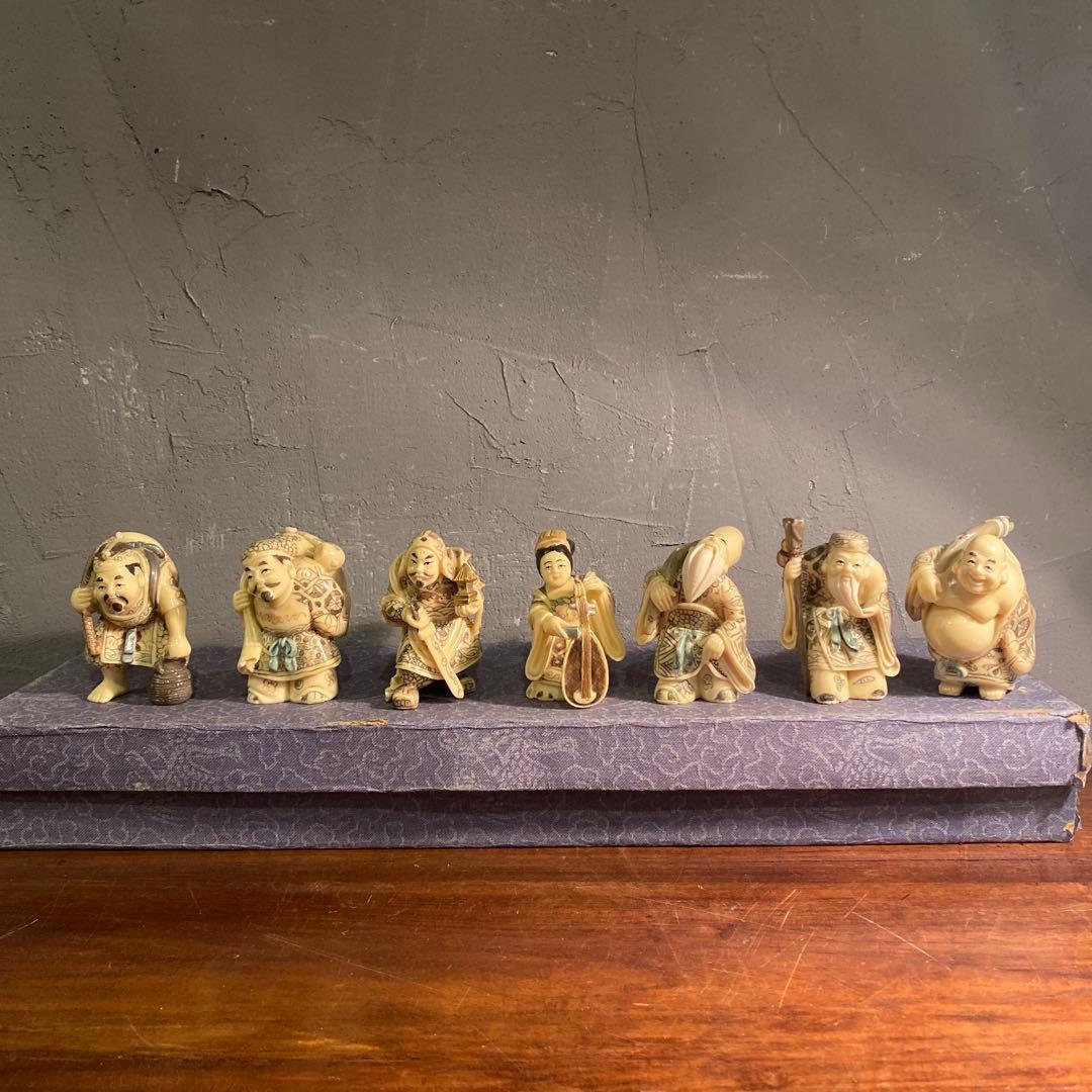 骨董品 和彫七福神 置物 置根付 オブジェ 置物 コレクション 雅俊 在銘