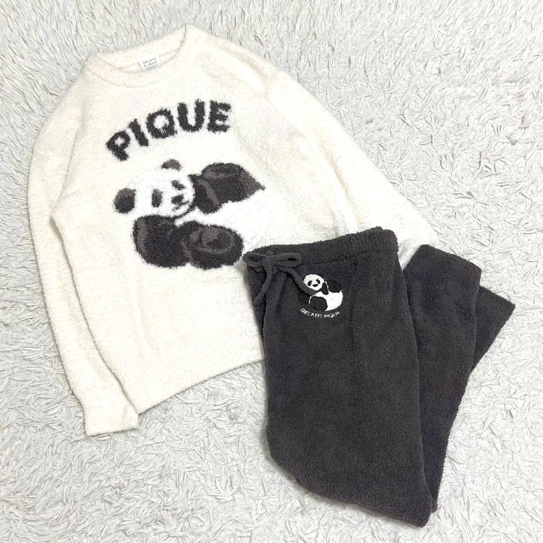 新品✨ジェラートピケ パンダジャガードプルオーバー&さがらロングパンツ セット