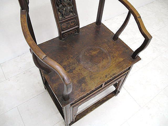 清末民初期頃 中国古典 官帽椅 人物彫刻 硬木 古家具 中国古玩　李朝家具