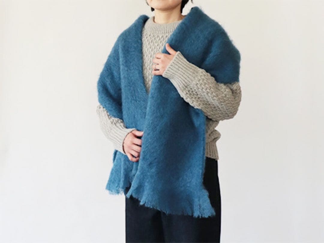 cinq wool展　モヘヤのストール（ブルー）大判