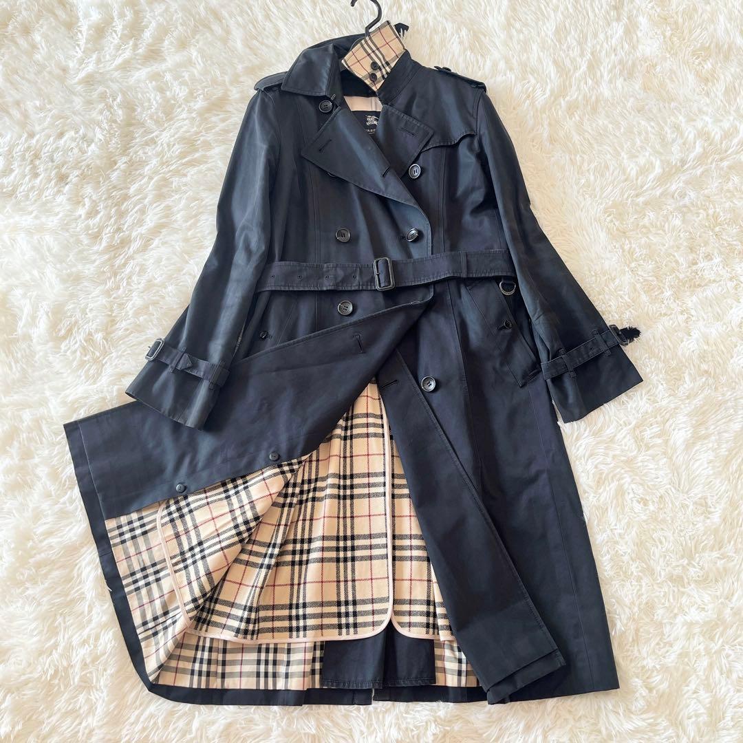 大きめ★バーバリー　トレンチコート　ライナー　ノバチェック　ベルト　黒　ロング