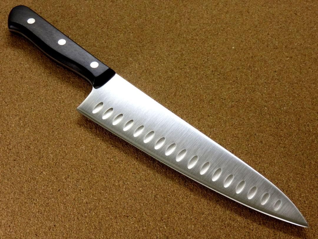 関の刃物 サーモン牛刀 200mm クロムモリブデン ディンプル 両刃万能包丁