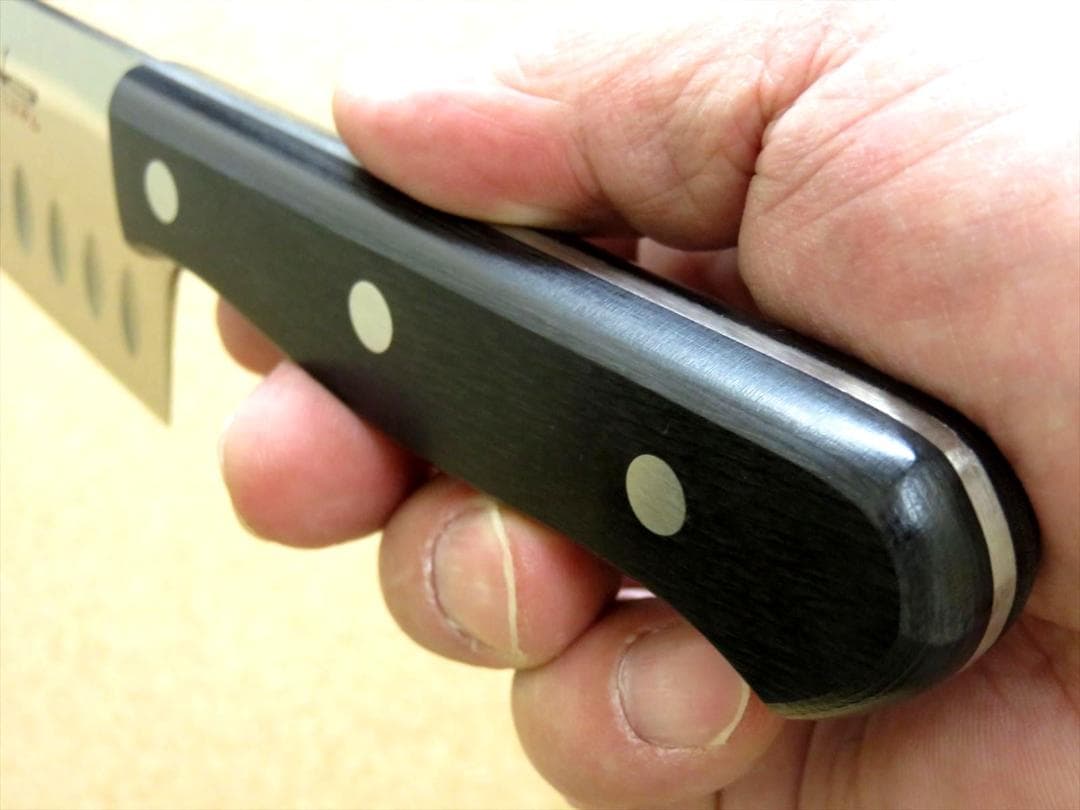 関の刃物 サーモン牛刀 200mm クロムモリブデン ディンプル 両刃万能包丁