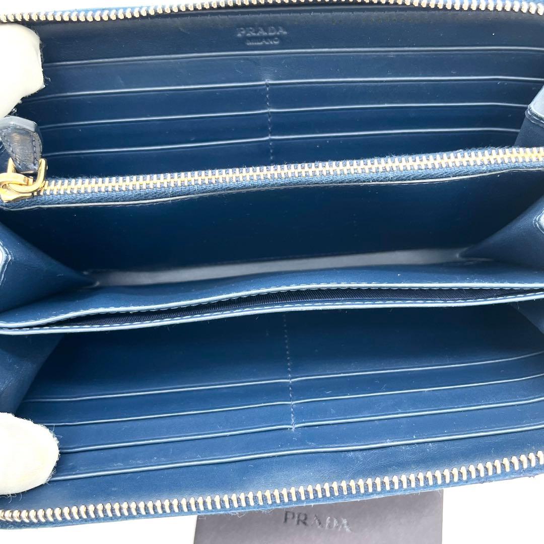 【美品】PRADA ヴィッテロムーヴ　ラウンドファスナー　ゴールド金具　ブルー