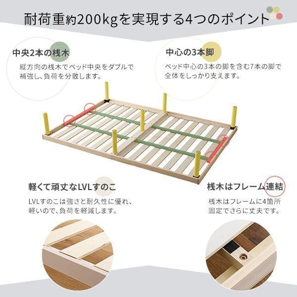 北欧パイン材すのこベッド ダブル ホワイトウォッシュ [7195]