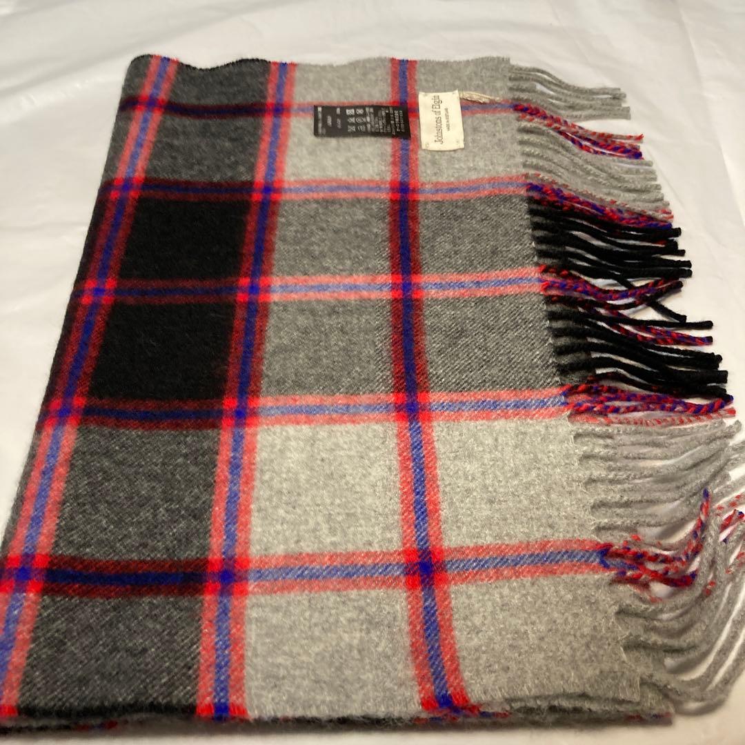 ジョンストンズ カシミヤ100％ 中判ストール グレー チェック 国内正規品