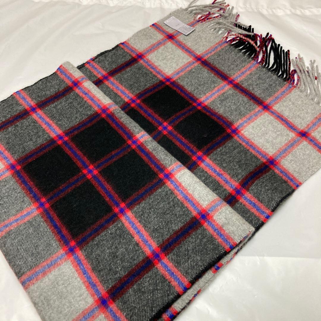 ジョンストンズ カシミヤ100％ 中判ストール グレー チェック 国内正規品